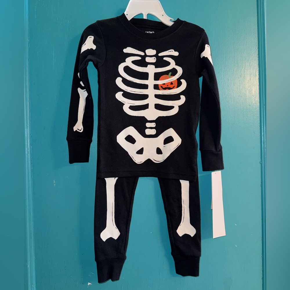Carter's Black Pajama Set with White Skeleton Design